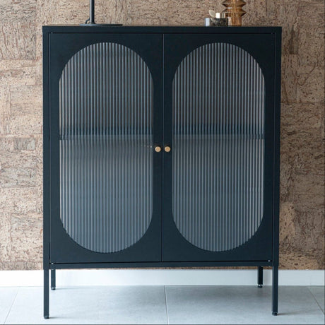 Adelaide vitrineskap rillet glass sort 90 x 35 x 120cm - Lindas Dekor