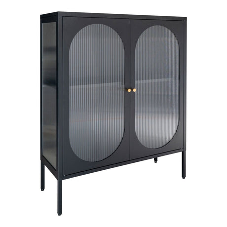 Adelaide vitrineskap rillet glass sort 90 x 35 x 120cm - Lindas Dekor