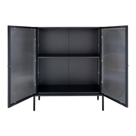 Adelaide vitrineskap rillet glass sort 90 x 35 x 120cm - Lindas Dekor