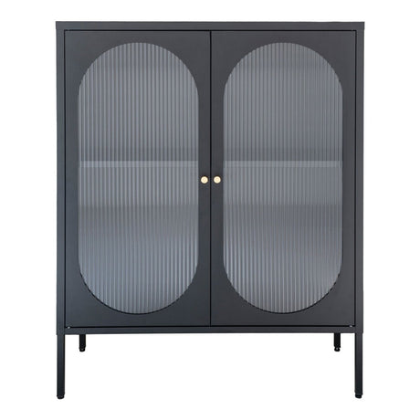 Adelaide vitrineskap rillet glass sort 90 x 35 x 120cm - Lindas Dekor