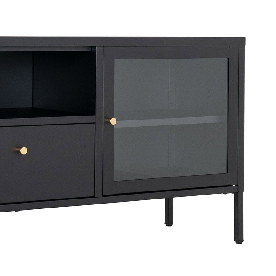 Sort TV-benk Dalby 150 cm i stål og glass fra House Nordic