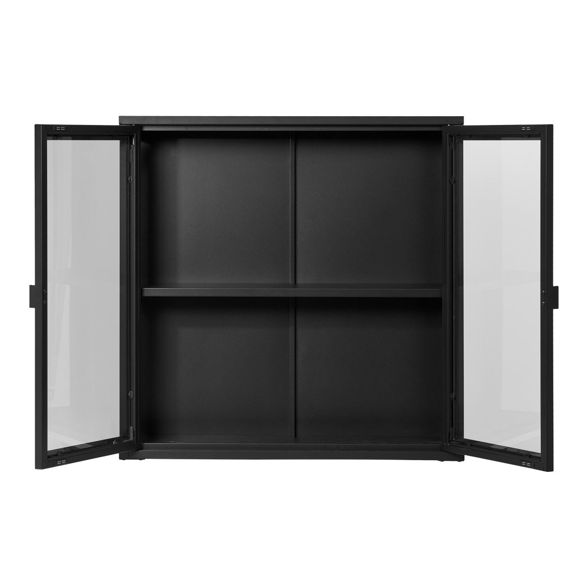 Brisbane vegghengt vitrineskap 2 glassdører sort stål 80x18x80 cm - bilde 3