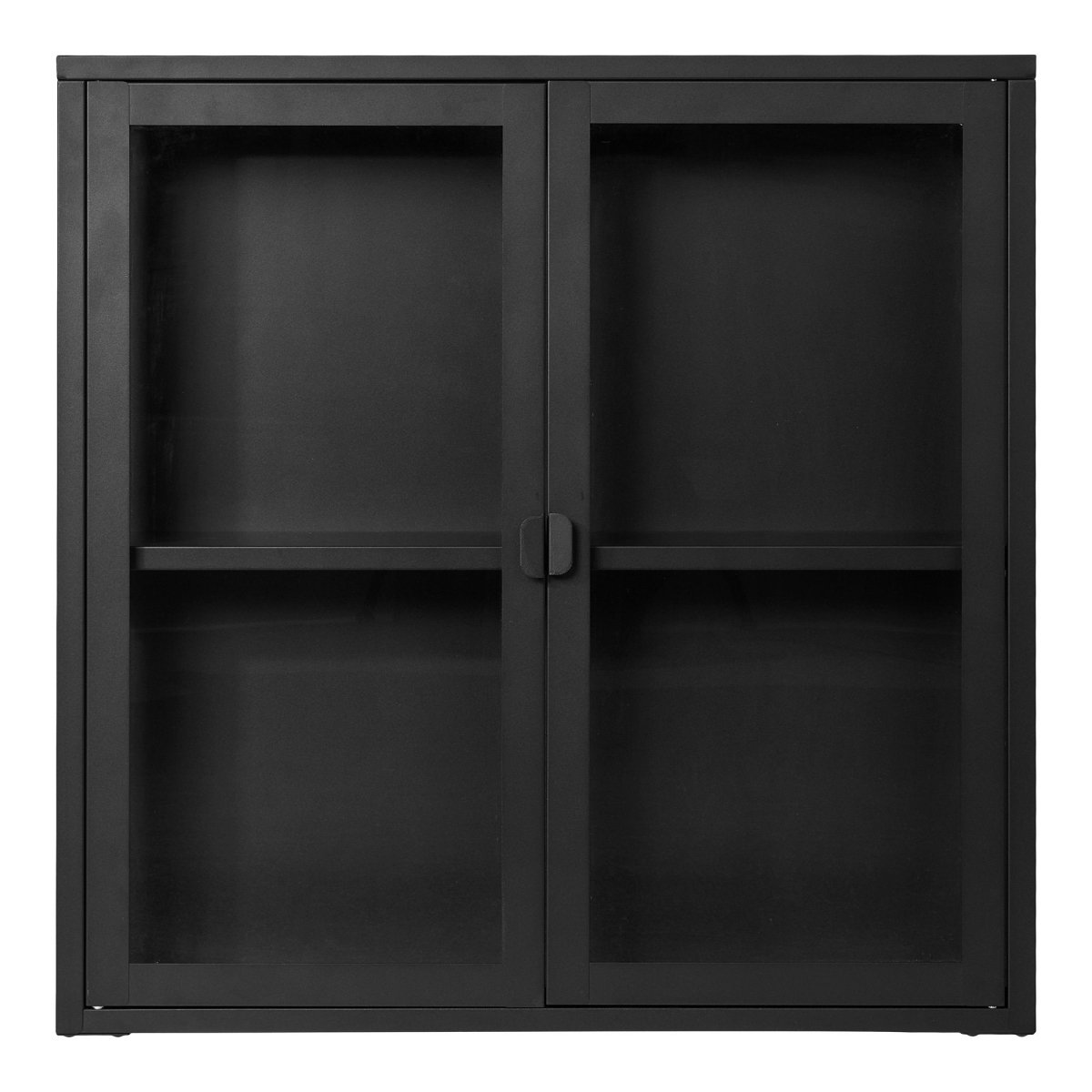 Brisbane vegghengt vitrineskap 2 glassdører sort stål 80x18x80 cm
