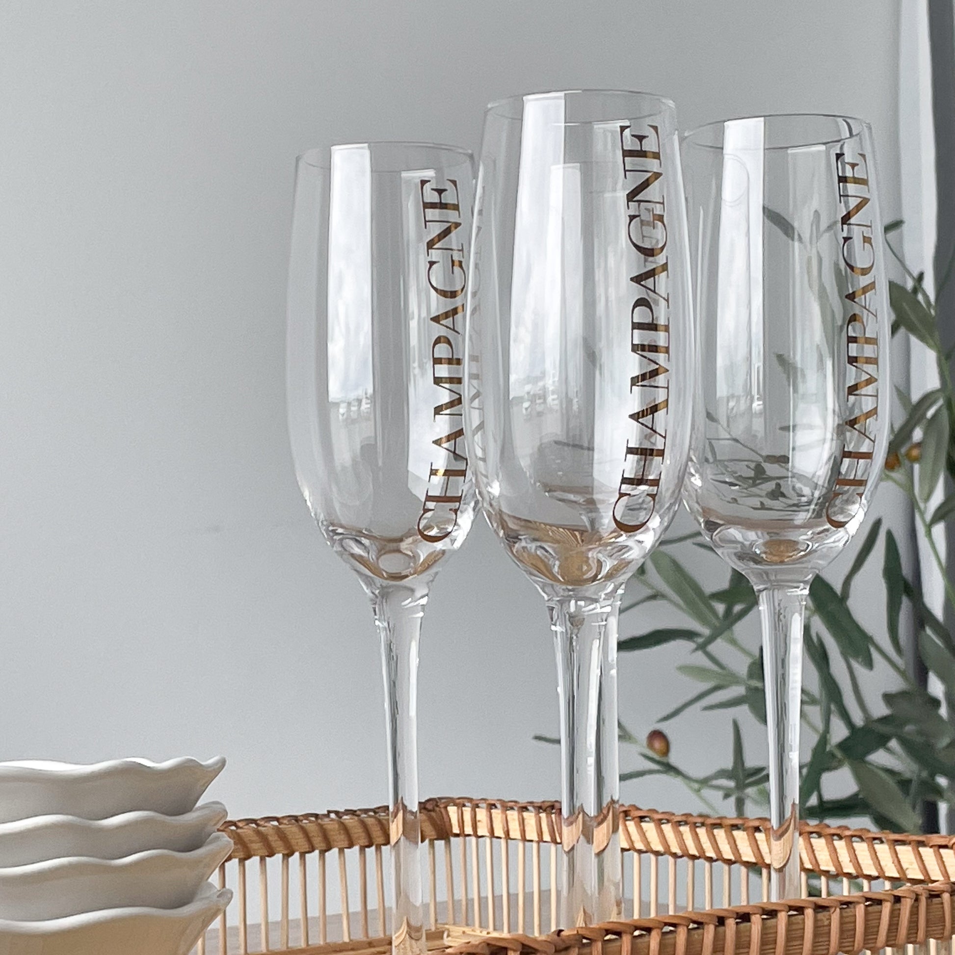 Champagneglass, transparent/gull