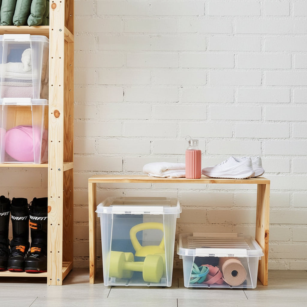 Transparent oppbevaringsboks med lokk til organisering