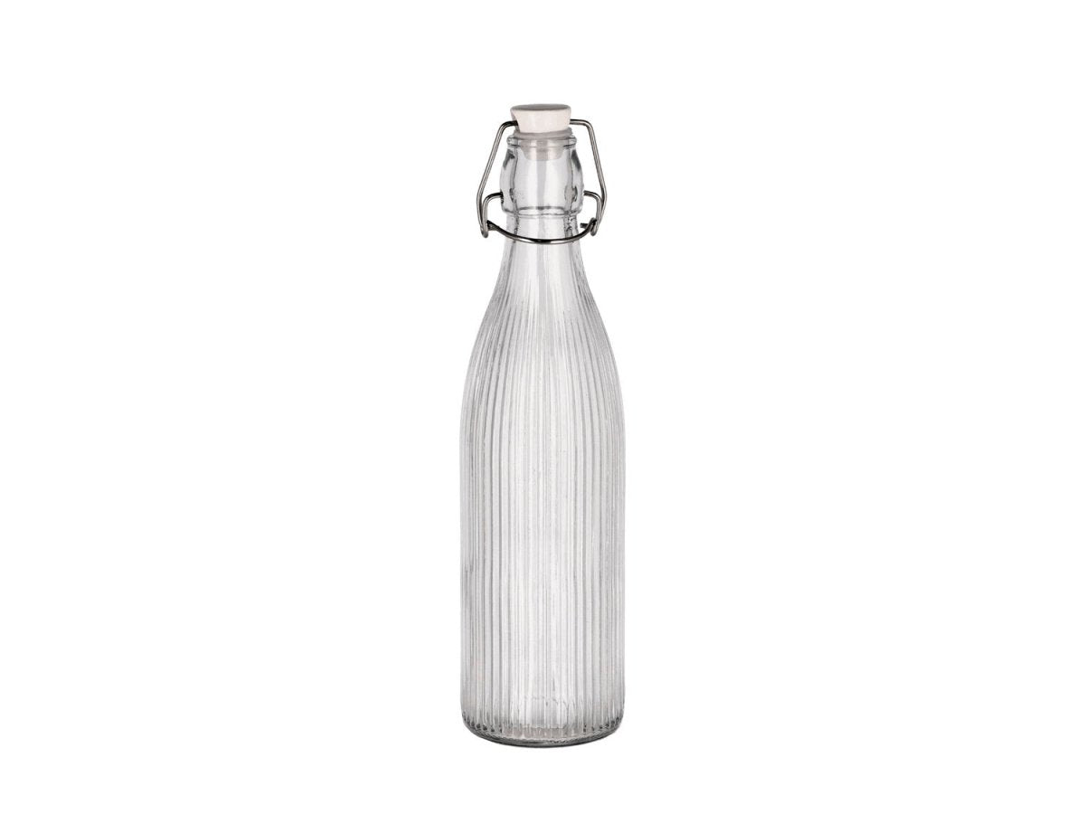 Patentflaska Funktion i speglat klart glas med vit porslinslock och stål lås