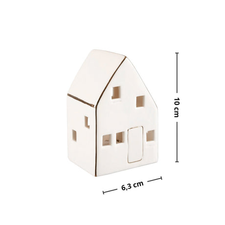 Hvitt keramikkhus med LED-belysning 10x6,3 cm - Nordby liten julepynt