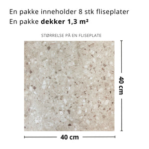 Produktark for Sahara beige selvklebende fliser – spesifikasjoner og mål