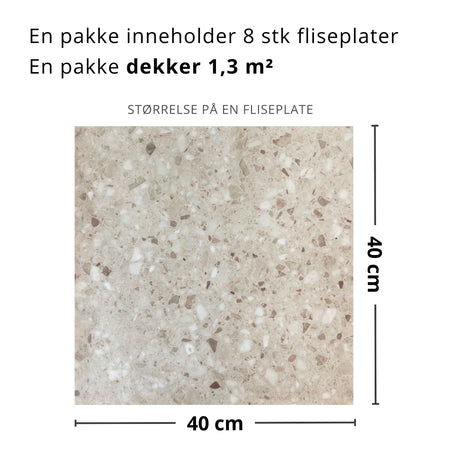 Produktark for Sahara beige selvklebende fliser – spesifikasjoner og mål
