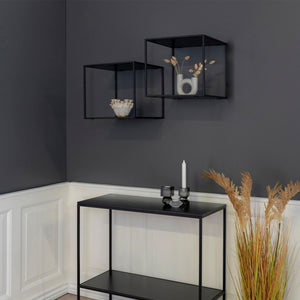 Vita kube vegghylle sidevinkel, viser dybde 36 cm og åpen konstruksjon