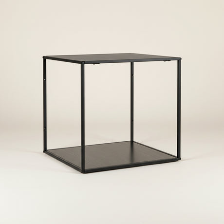 Nærbilde av sort metallramme på Vita kube vegghylle, viser rette kanter og finish