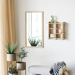 Olsberg vegghylle i gangen, natur eikefiner med dekor og oppbevaring ved speil