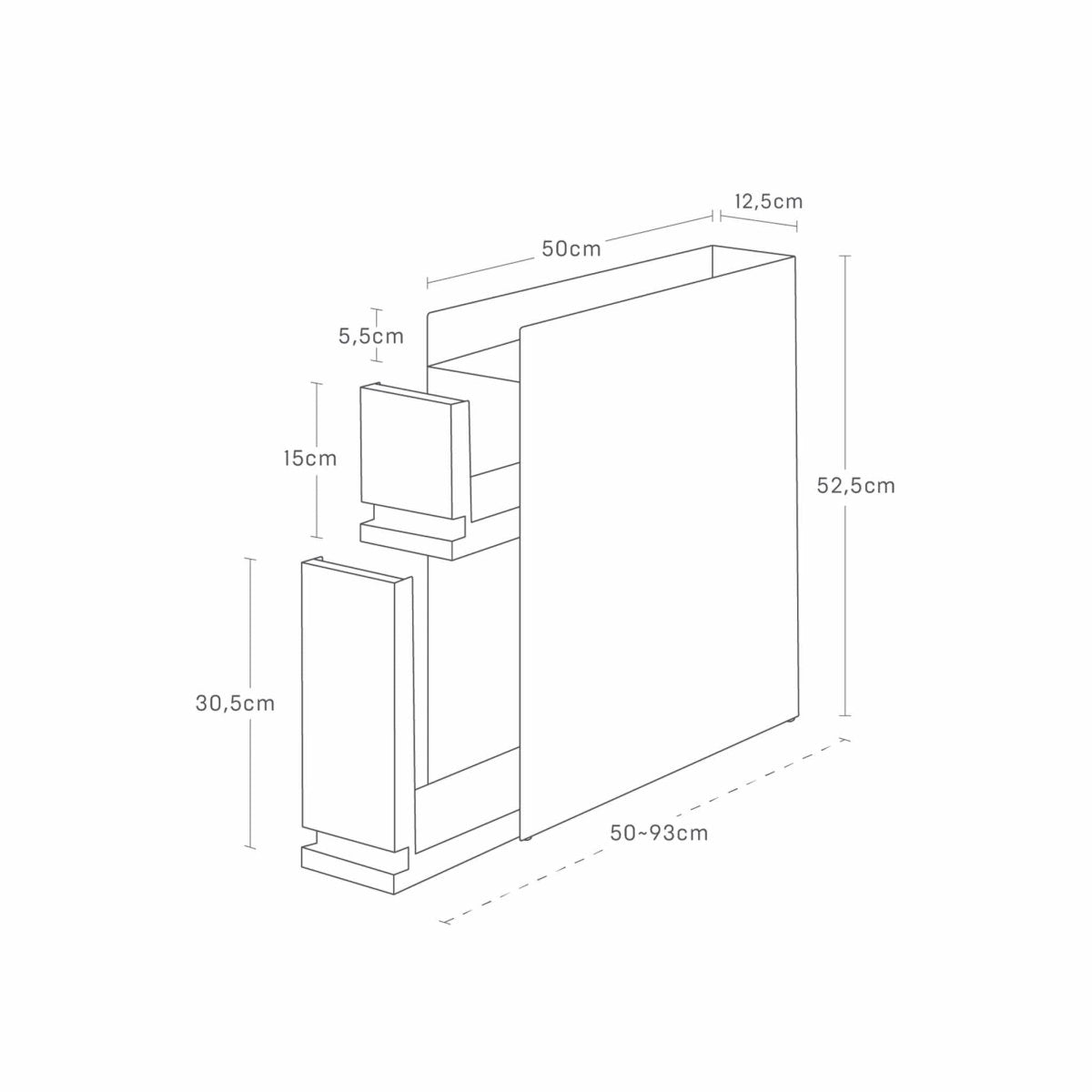 Skyvbar krydderhylle hvit magnetisk 50 x 52,5 cm - Lindas Dekor
