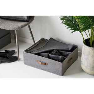 Oppbevaringskurv med avtakbart lokk og innvendig rominndeling