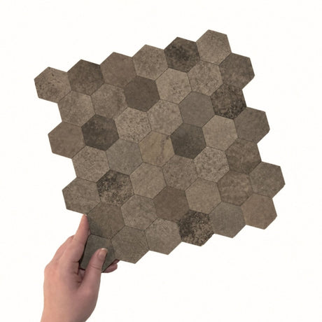 10-pk Hexagon brun betong selvklebende veggfliser - Lindas Dekor Veggfliser