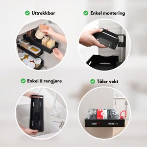 Sett med uttrekkbare hyller sort