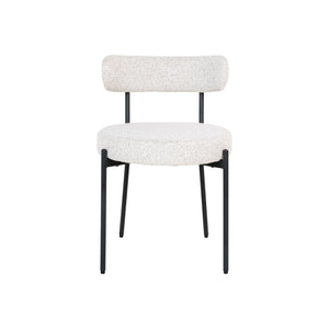 Polstret bouclé-stol med sort metallramme, tidløs design som passer perfekt til spisebord, hjemmekontor eller moderne interiør