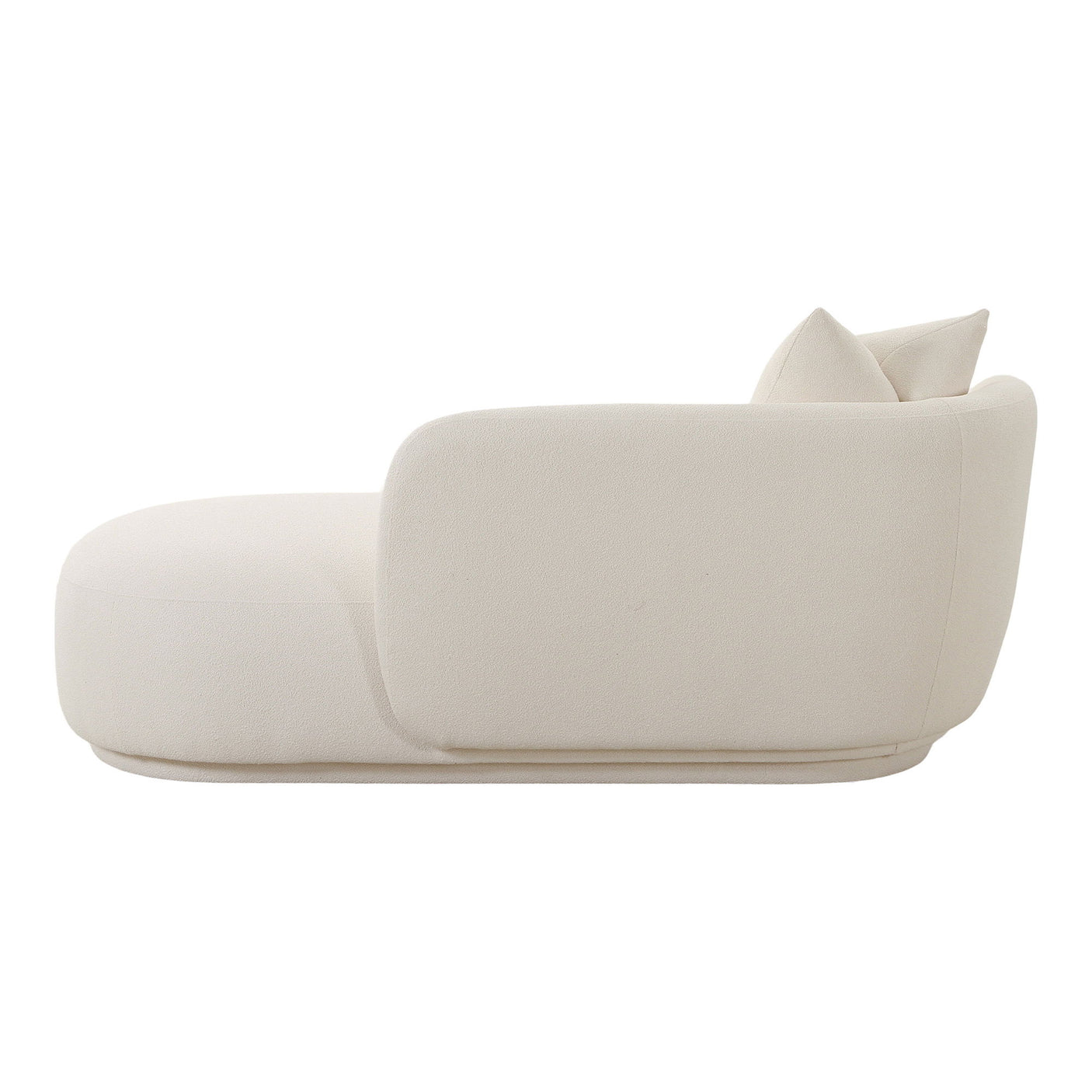 Mykonos Daybed sett fra siden og bakfra – naturfarget tekstil med minimalistisk design.