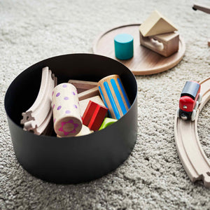 Oppbevaringsboks rund med lokk sort 22 x 11 cm