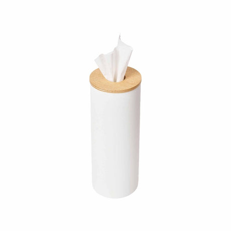 Tørkepapirboks rund hvit lokk i tre 9,2 x 23,8 cm - Lindas Dekor