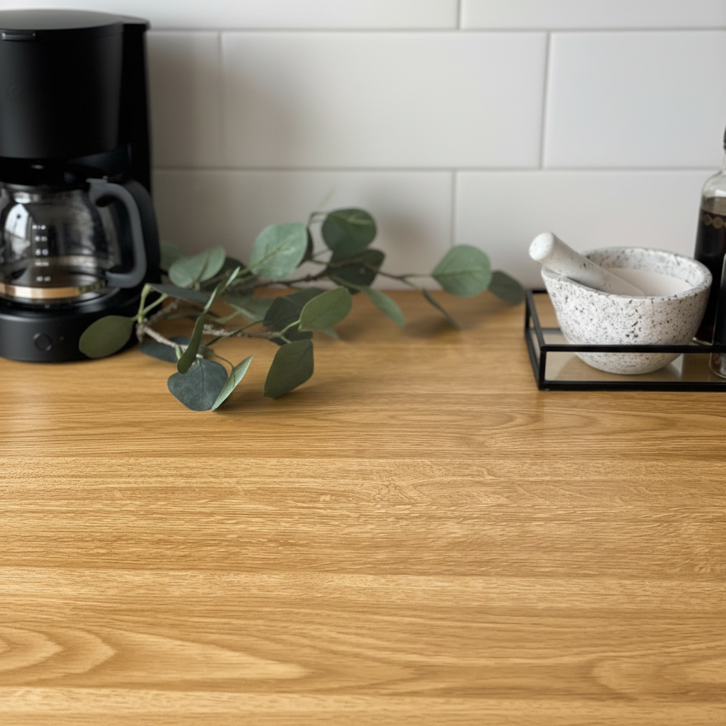 Eik benkefolie med naturtro trestruktur – slitesterk og vanntett kontaktplast til kjøkken