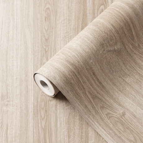 Rull med Blond Oak kontaktplast, lys eikestruktur med synlige årer i silkematt finish