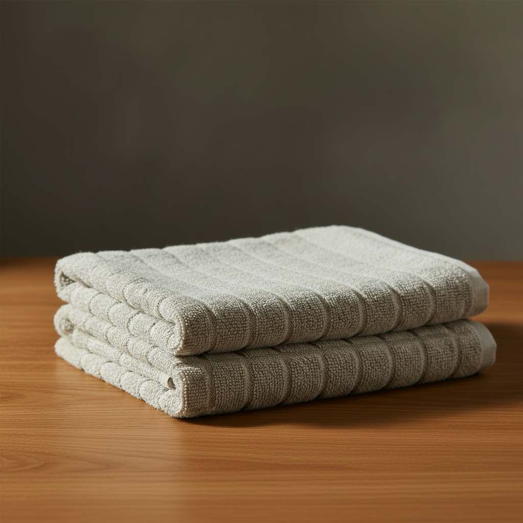 Lite håndkle i grå bomull til bad og gjestetoalett