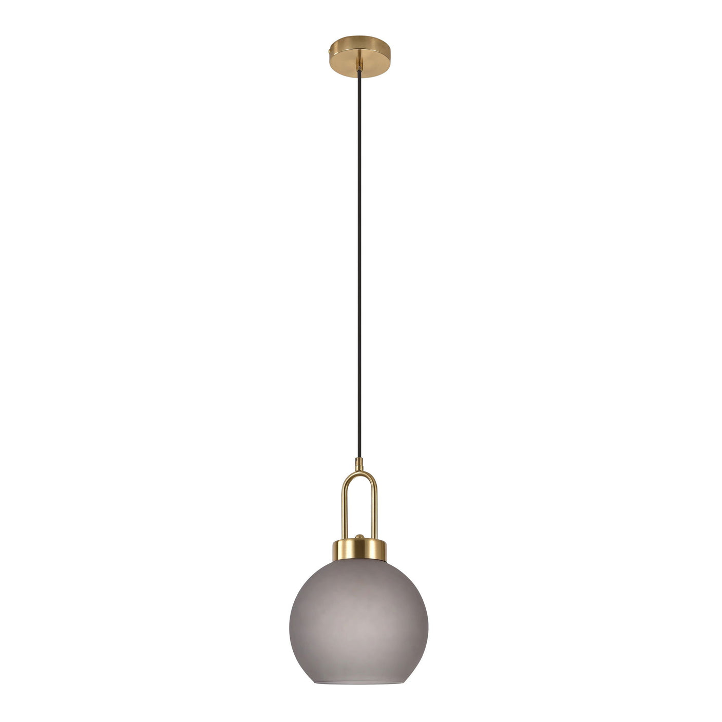 Produktbilde: Luton taklampe i matt røykfarget glass med messingdetaljer, Ø20 cm – produktfoto på nøytral bakgrunn