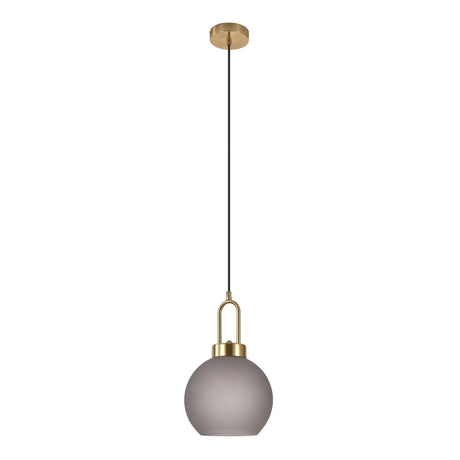 Produktbilde: Luton taklampe i matt røykfarget glass med messingdetaljer, Ø20 cm – produktfoto på nøytral bakgrunn