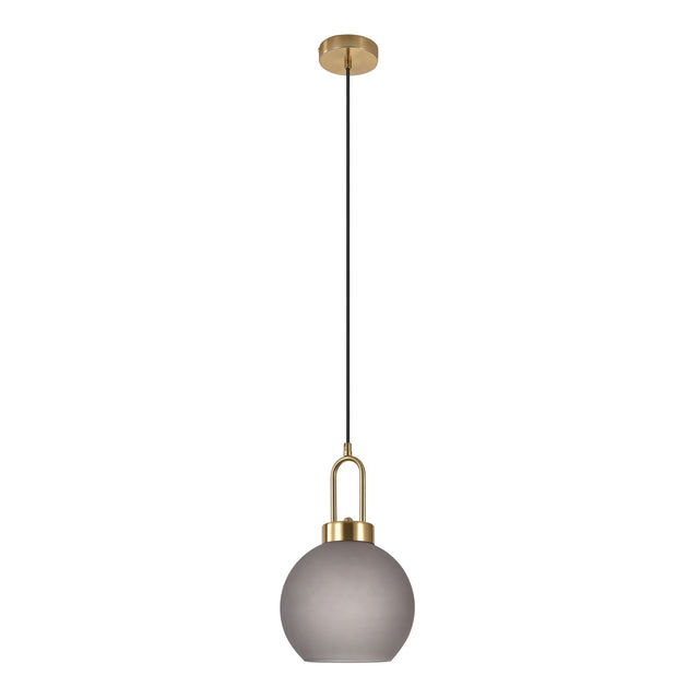 Produktbilde: Luton taklampe i matt røykfarget glass med messingdetaljer, Ø20 cm – produktfoto på nøytral bakgrunn
