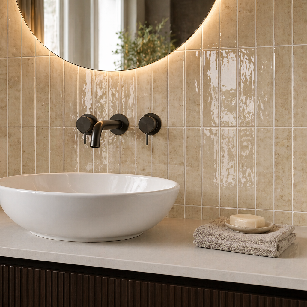 24-pk Louise gloss beige selvklebende veggfliser