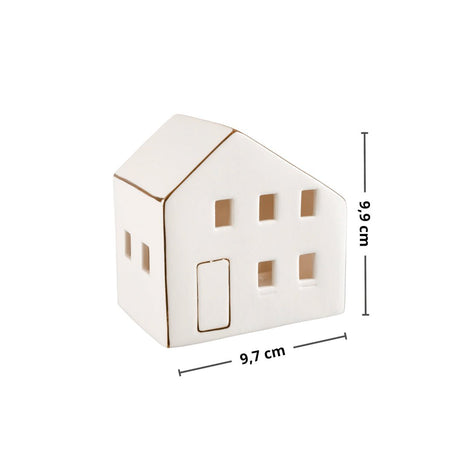 Hvitt Nordby keramikkhus medium med gulldetaljer - minimalistisk lyshus dekorasjon