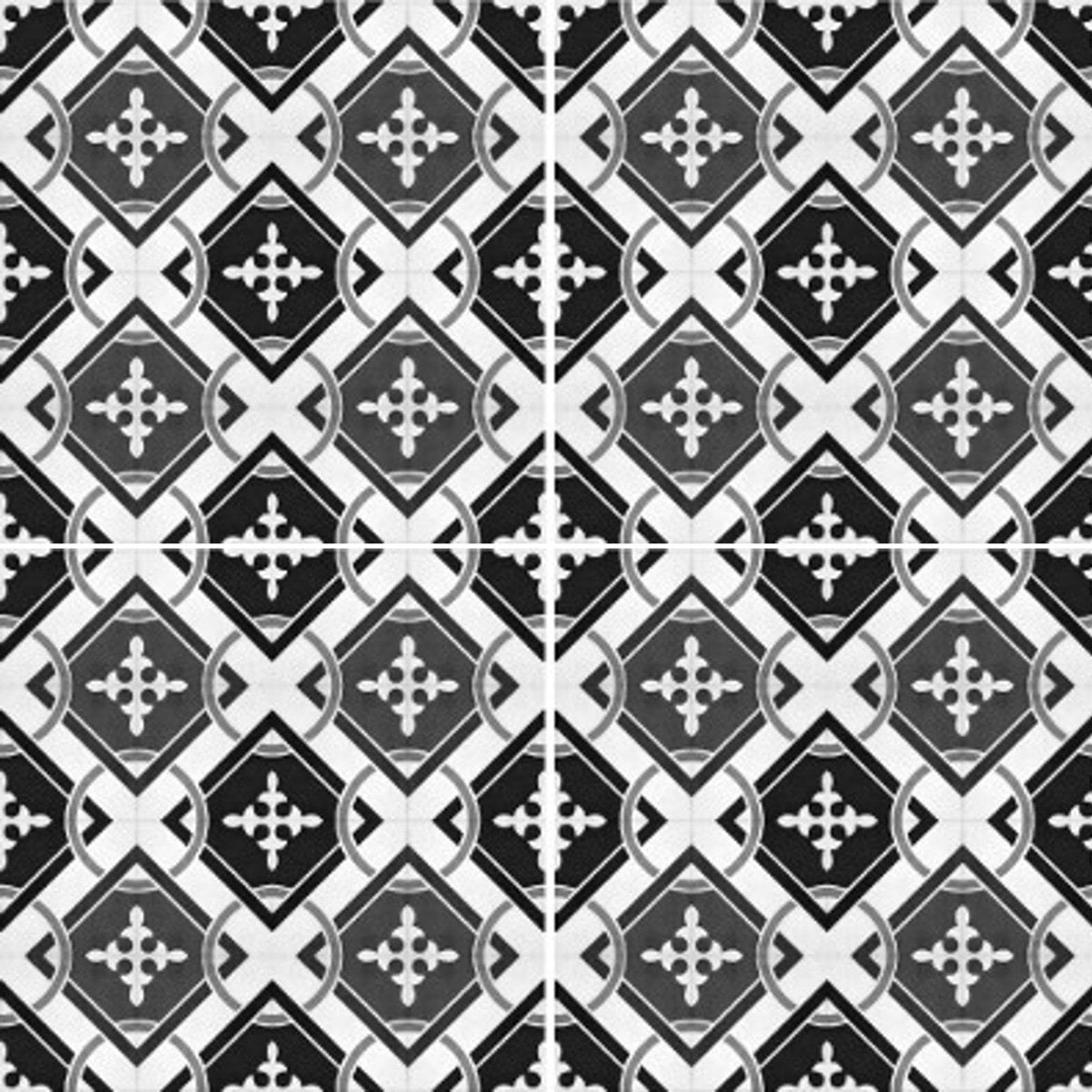 8 - pk Isadora selvklebende fliser sort hvit mønster 40 x 40 cm - Lindas Dekor