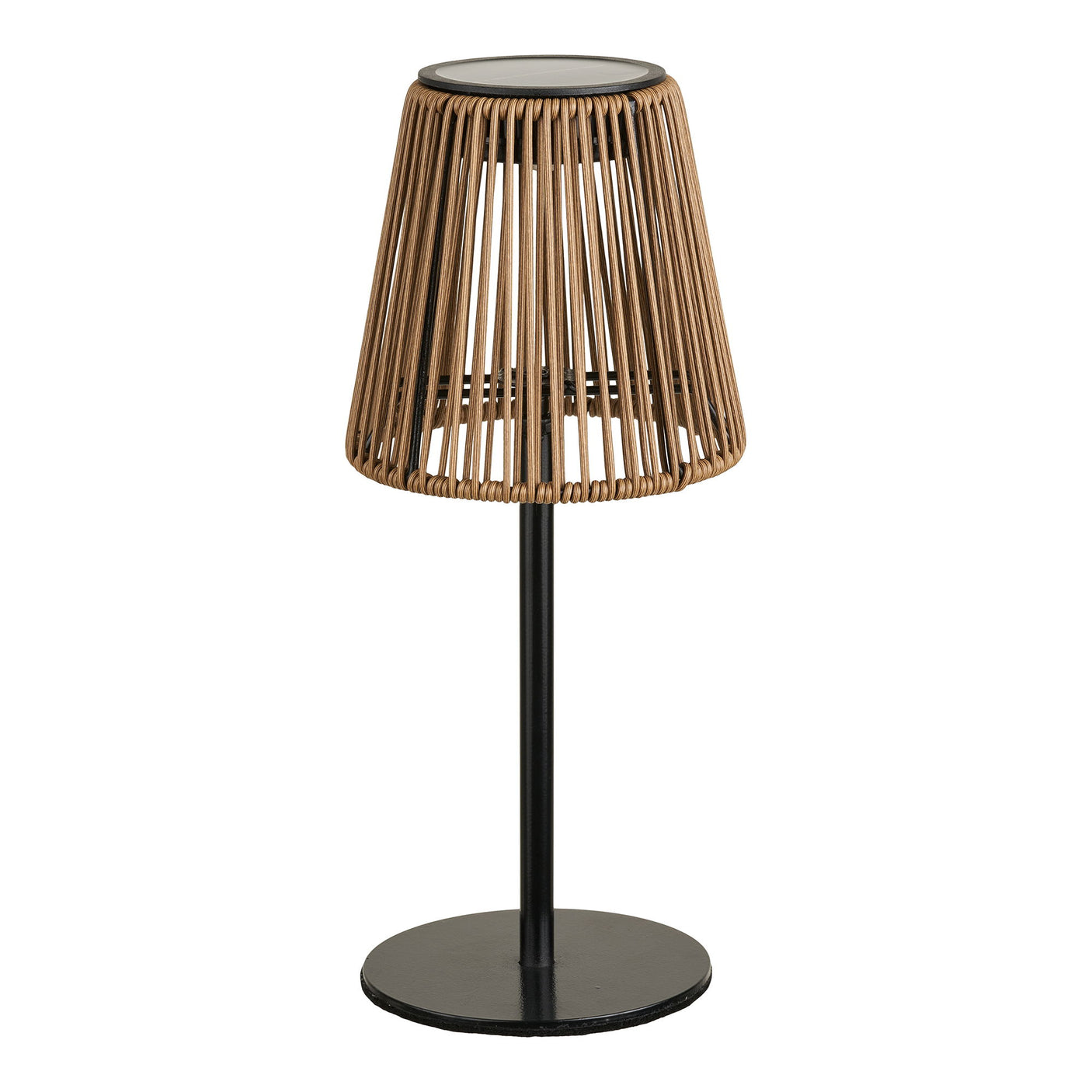 Solcellelampe til balkonbord i flædet polyrattan og metal