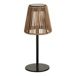 Solcellelampe til balkonbord i flædet polyrattan og metal