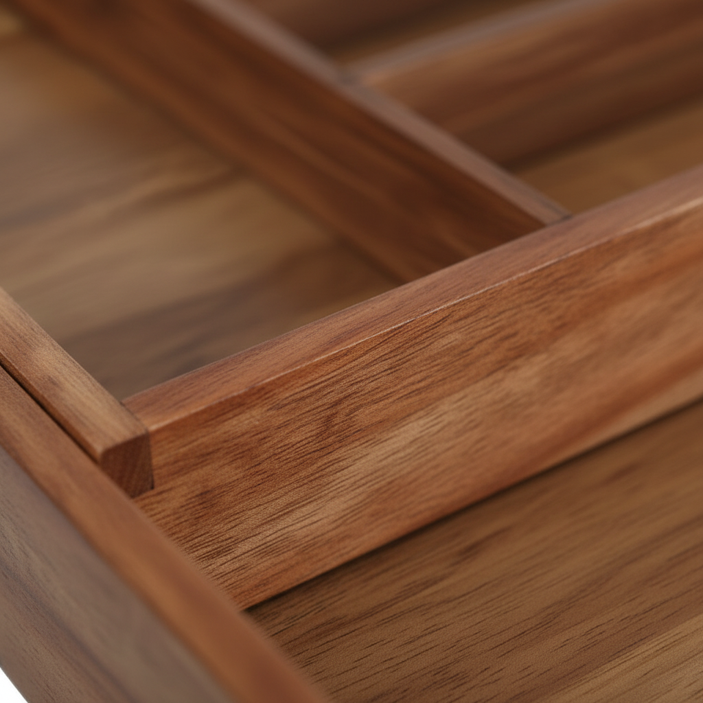 Bestikkorganisator i tre med justerbar bredde for optimal kjøkkenoppbevaring