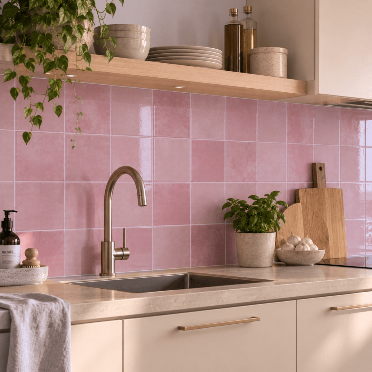 10-pk Torine Rosa selvklebende veggfliser - Lindas Dekor Veggfliser