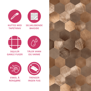 Vareprøve: Sofie hexagon selvklebende veggfliser
