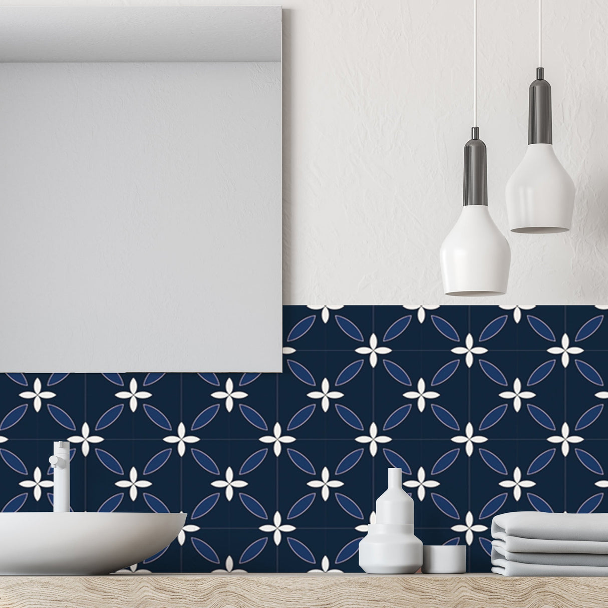 Classic Navy selvklebende backsplash