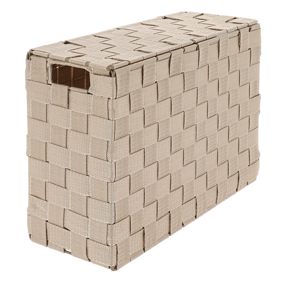 Rektangulär förvaringskorg i beige polyester med lock