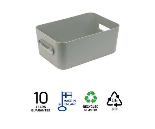 SmartStore Comfort M oppbevaringskurv i salviegrønn resirkulert plast, produsert i Finland med 10 års garanti