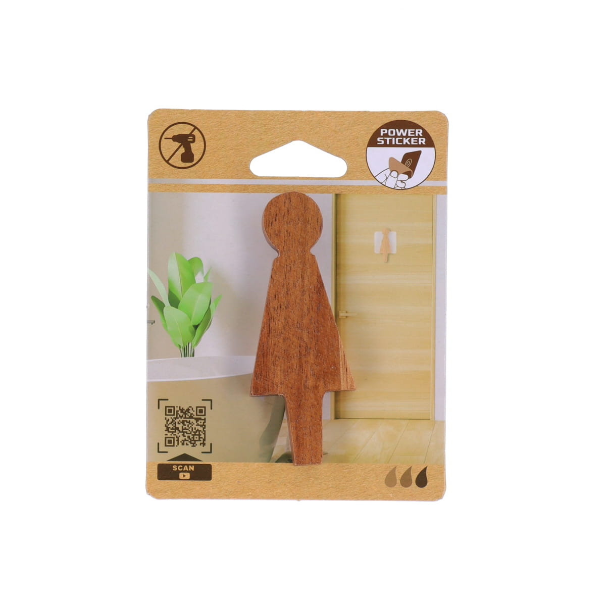 Dørskilt for dametoilet i akacie i salgsemballage