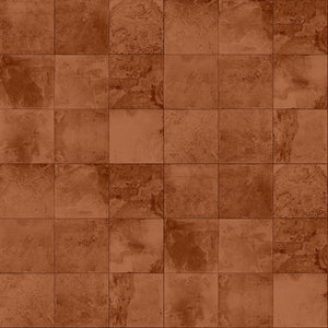 Nærbilde av rustfargede fliser med naturlig struktur og fargespill