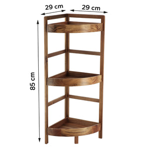 Måltegning af hjørneskab i akacie med tre hylder: højde 85 cm, bredde 29 cm, dybde 29 cm