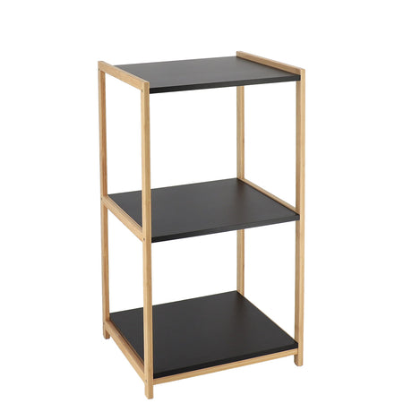 Bambusreol med tre hylder i MDF i bambus og sort