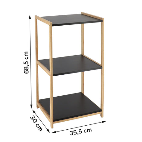 Måltegning af bambusreol med hylder i MDF: højde 68,5 cm, bredde 35,5 cm, dybde 30 cm