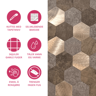 Vareprøve: Mocca hexagon selvklebende veggfliser