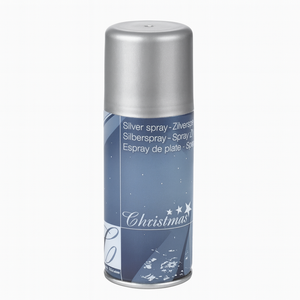 Flaske med dekorativ sølvspray 150 ml stående på hvit bakgrunn.