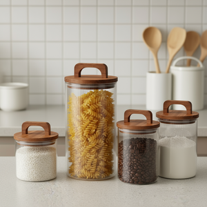 Glasskrukke med trelokk 1300 ml