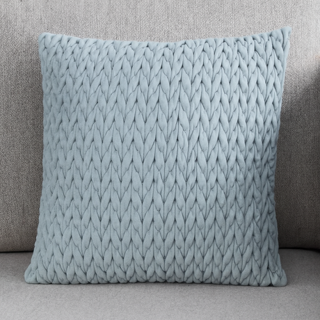 Putetrekk flettet velur isblå 45 x 45 cm